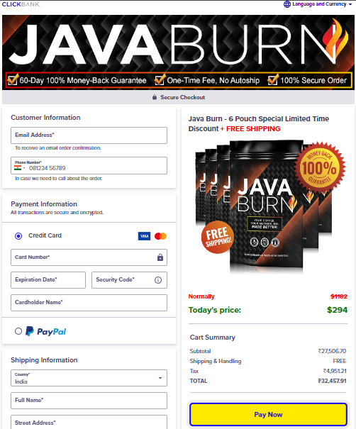 Java Burn Order Page